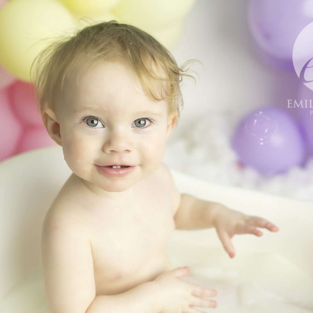 newborn studio session Plymouth Devon Cornwall baby pictures home studio local business rainbow cake smash birthday session happy birthday unicorn pastels girl pink